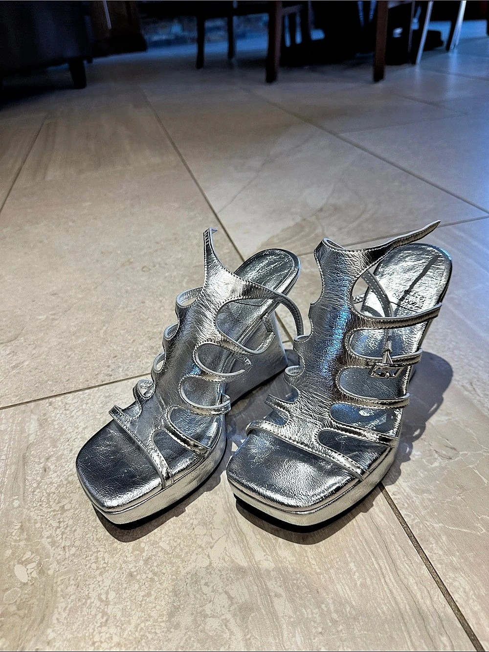 Jeffrey Campbell Sandals Silver Strappy Platform Heels